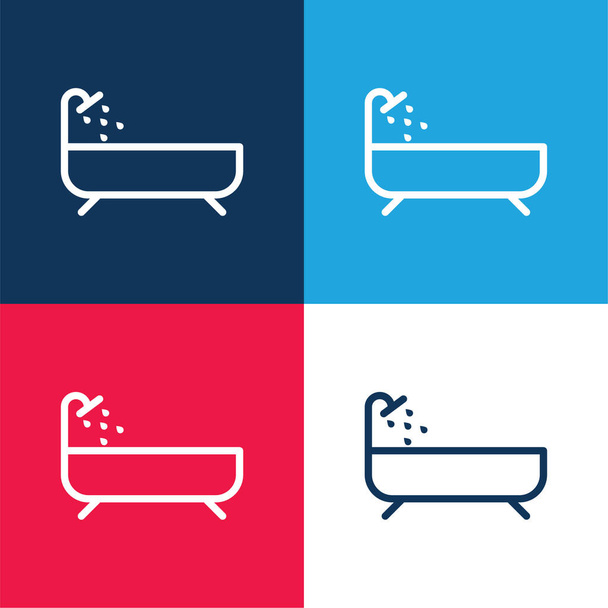 Bañera azul y rojo de cuatro colores mínimo icono conjunto - Vector, imagen
