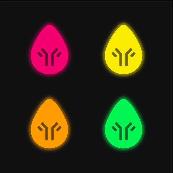 Gota de sangue quatro cores brilhante ícone vetor de néon - Vetor, Imagem