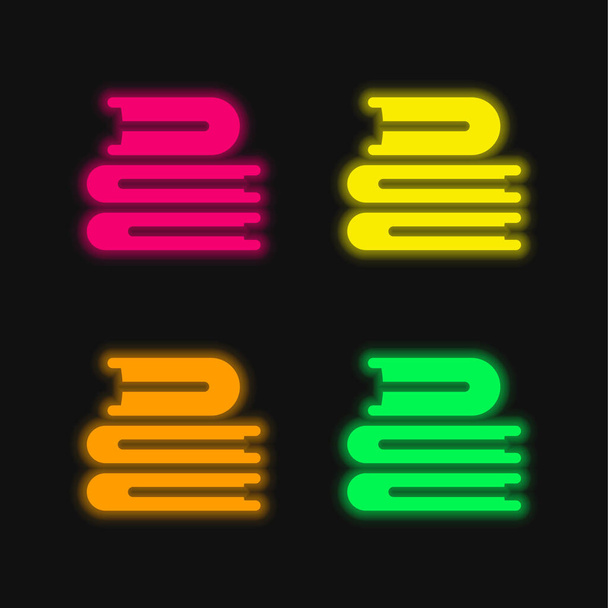 Βιβλία τεσσάρων χρωμάτων λαμπερό εικονίδιο διάνυσμα νέον - Διάνυσμα, εικόνα