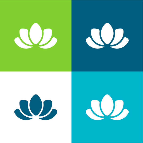 Hermosa flor de loto plana de cuatro colores icono mínimo conjunto - Vector, Imagen