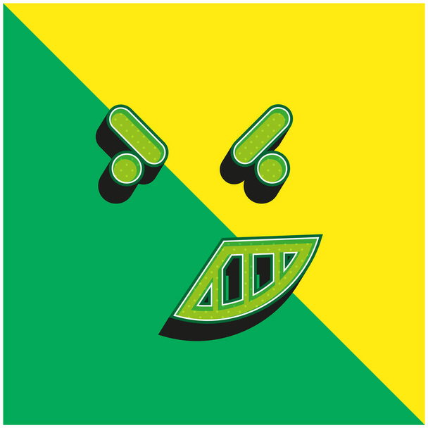 Rabbia sul fronte di Emoticon del contorno quadrato arrotondato logo moderno verde e giallo dell'icona vettoriale 3d - Vettoriali, immagini