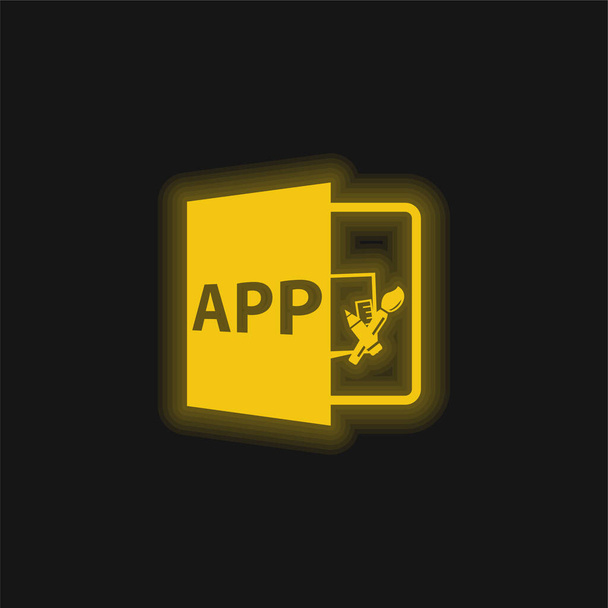 App tiedostomuoto Symbol keltainen hehkuva neon kuvake - Vektori, kuva