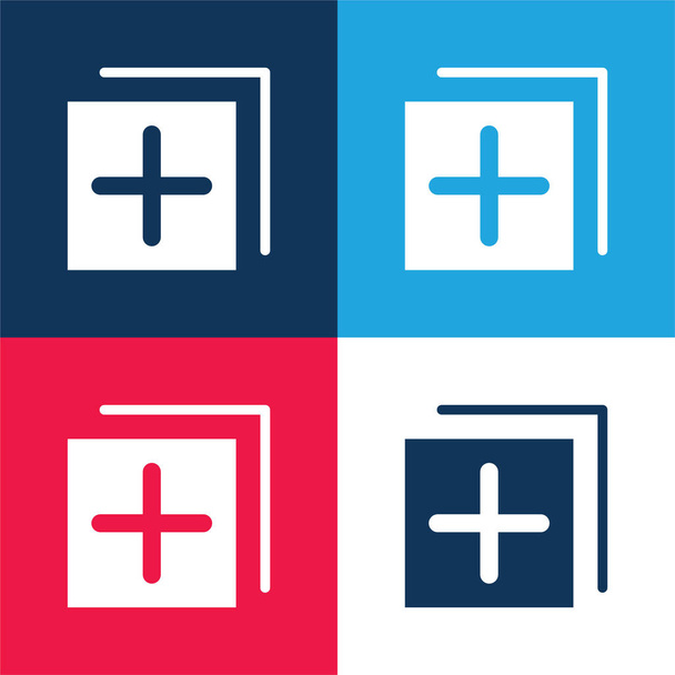 Adicionar azul e vermelho conjunto de ícones mínimos de quatro cores - Vetor, Imagem