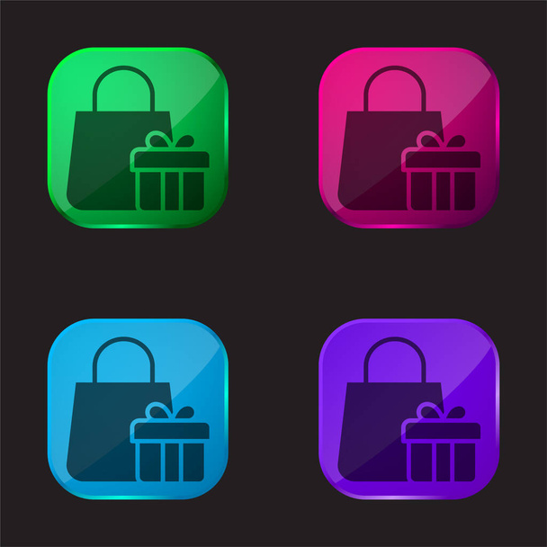 Bag four color glass button icon - Vector, Image