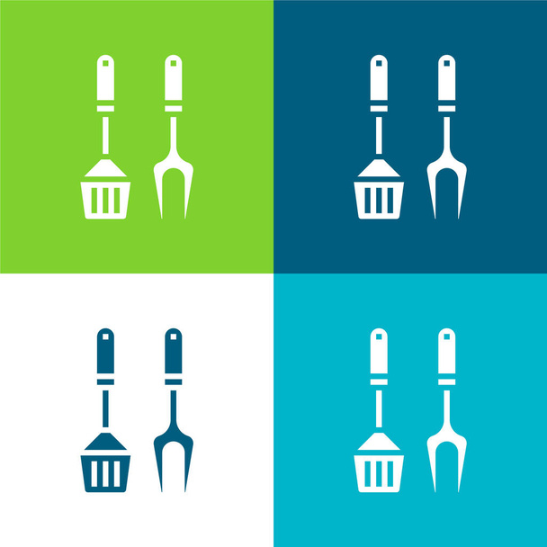 Bbq Attrezzatura Set di icone minime a quattro colori piatte - Vettoriali, immagini