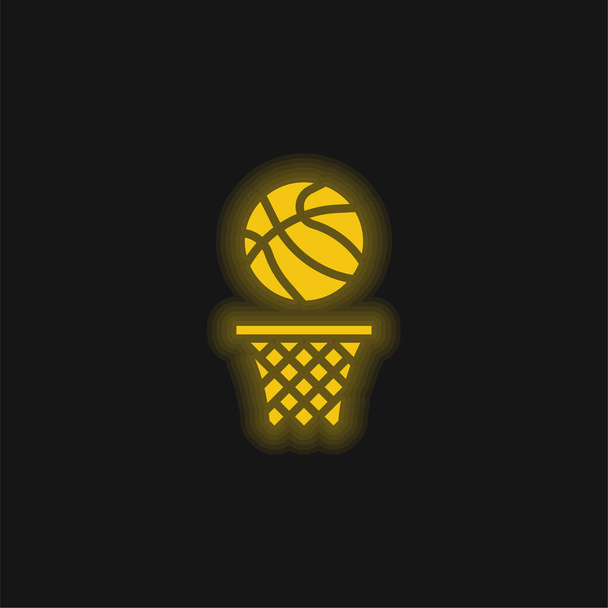 Icône néon jaune basket-ball - Vecteur, image