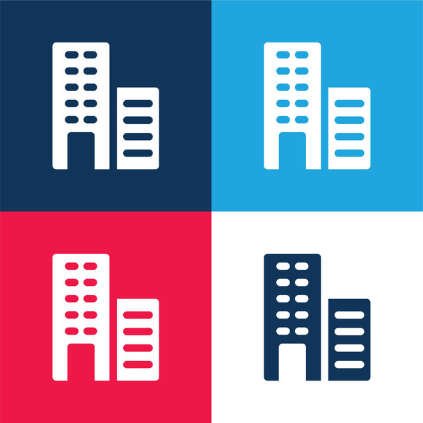 Apartmány modré a červené čtyři barvy minimální sada ikon - Vektor, obrázek