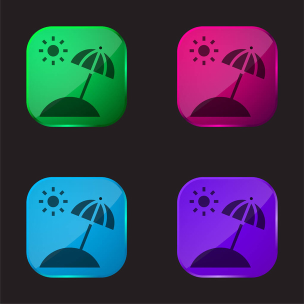 Playa icono de botón de cristal de cuatro colores - Vector, Imagen