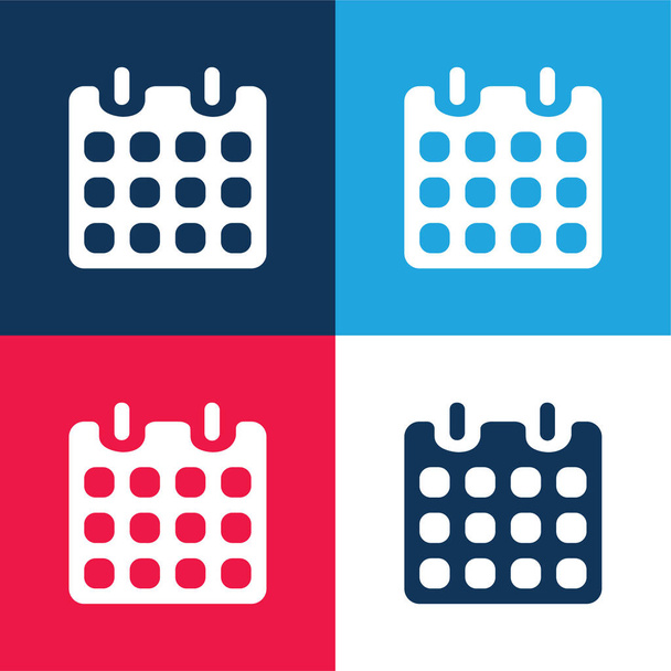 Календарь черной бумаги с весенне-голубым и красным цветом минимальный набор значков - Вектор,изображение