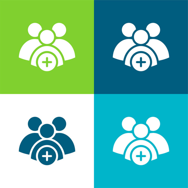 Añadir Grupo Plano de cuatro colores mínimo icono conjunto - Vector, Imagen