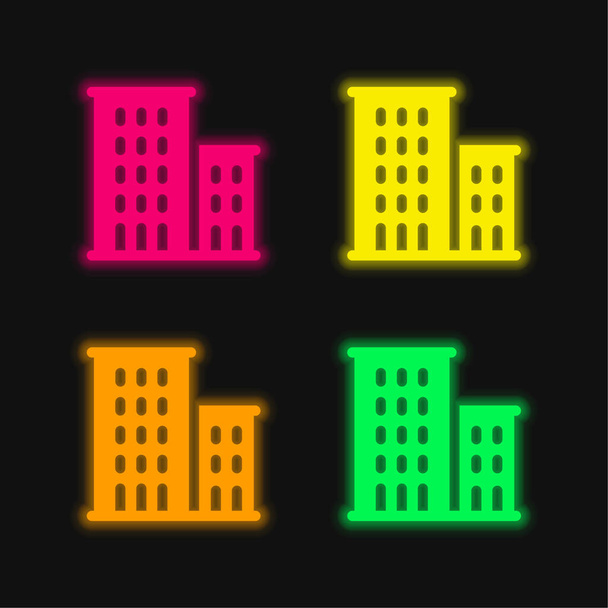 Apartments four color glowing neon vector icon - Vector, Image