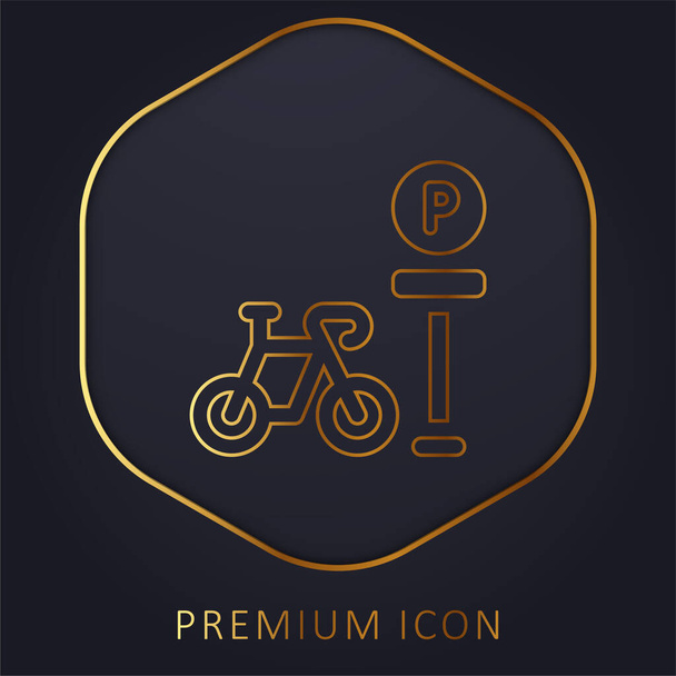 Bicicleta Aparcamiento línea dorada logotipo premium o icono - Vector, Imagen