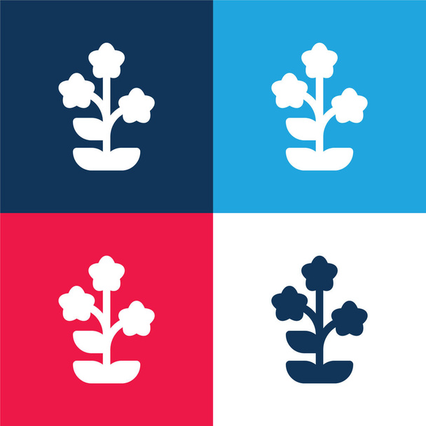 Alpine Forget Me Not blue and red four color minimal icon set - Vektor, obrázek