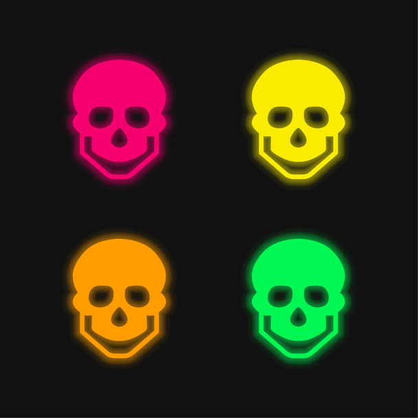 Großer Totenkopf vier Farben leuchtende Neon-Vektor-Symbol - Vektor, Bild