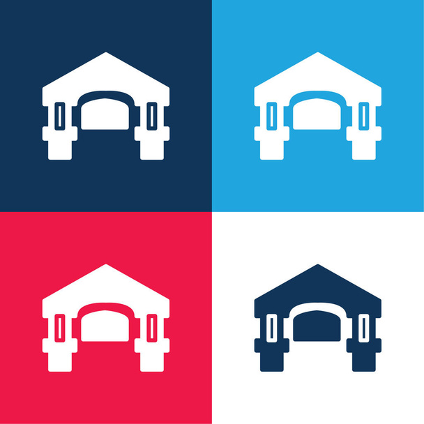 Edificio antiguo azul y rojo conjunto de iconos mínimo de cuatro colores - Vector, Imagen