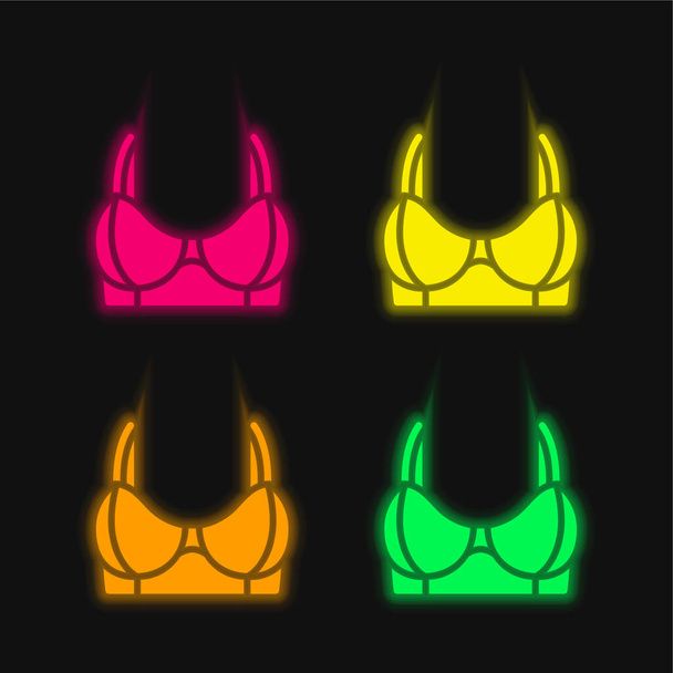Brassiere four color glowing neon vector icon - Vector, Image