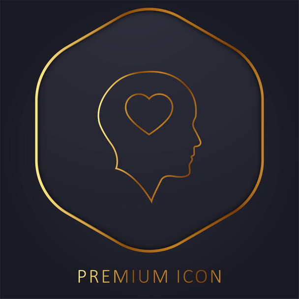 Kaal hoofd met hart gouden lijn premium logo of pictogram - Vector, afbeelding