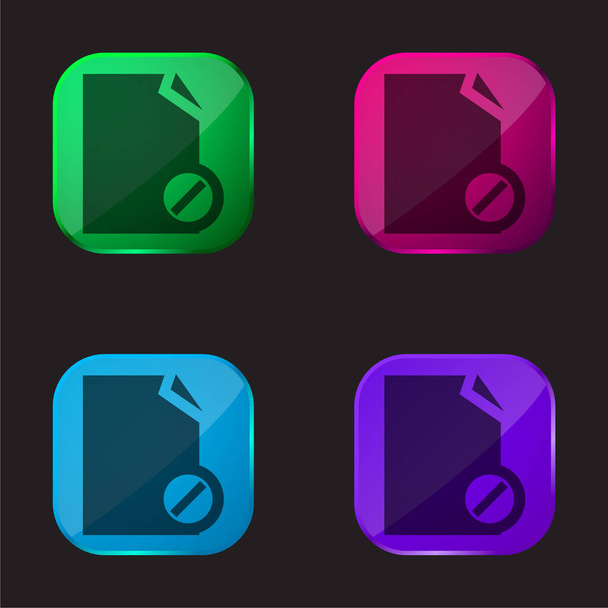Σύμβολο αρχείων μπλοκ τέσσερις εικονίδιο κουμπί γυαλί χρώμα - Διάνυσμα, εικόνα