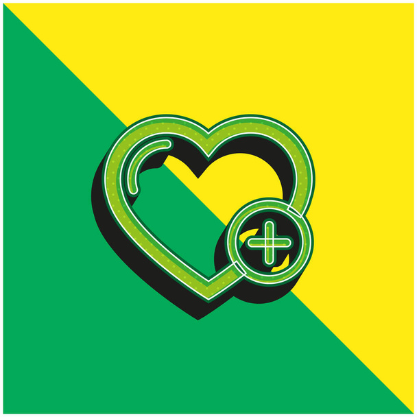 Ajoutez un coeur ou un logo vectoriel 3D moderne vert et jaune - Vecteur, image