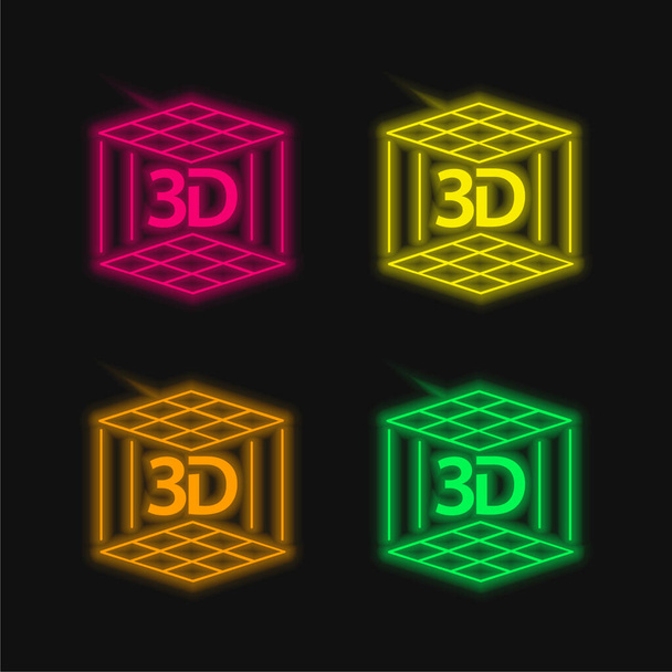 3d Printer vier kleuren gloeiende neon vector pictogram - Vector, afbeelding