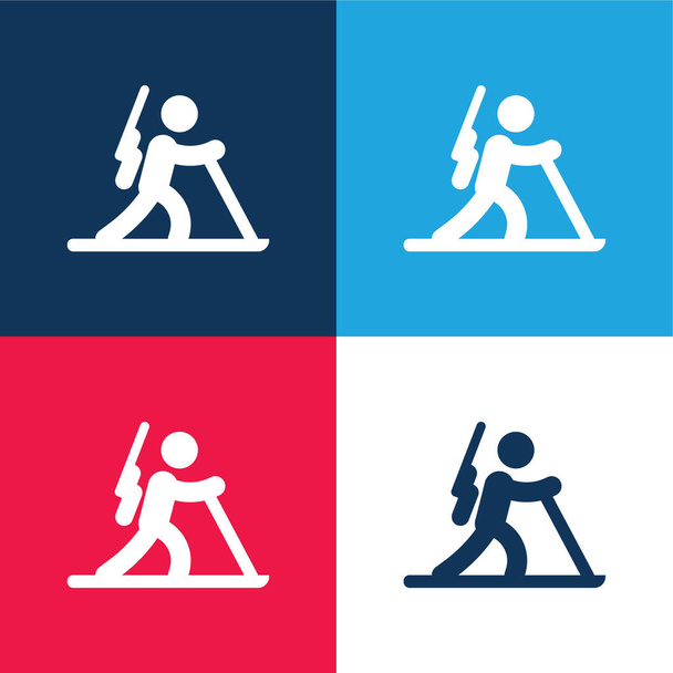 Biathlon blue and red four color minimal icon set - Vector, Image