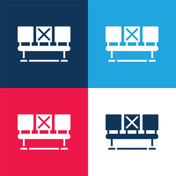 Bench blauw en rood vier kleuren minimale pictogram set - Vector, afbeelding