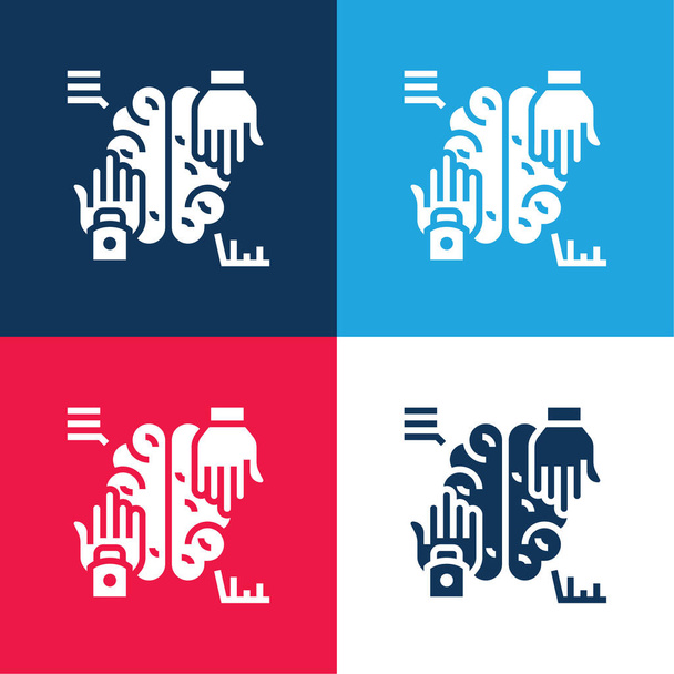 Inteligencia artificial azul y rojo conjunto de iconos mínimo de cuatro colores - Vector, Imagen