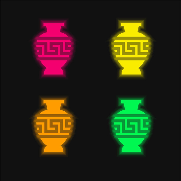 Amfora négy színű izzó neon vektor ikon - Vektor, kép