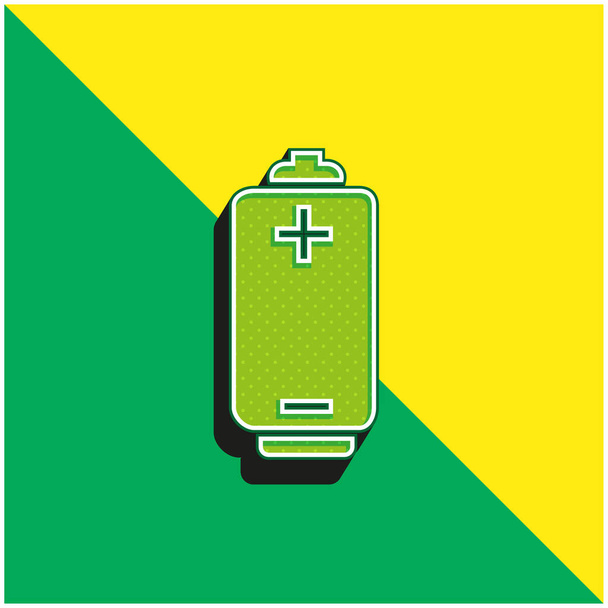 Batterij gereedschap met positieve en negatieve polen Groen en geel moderne 3D vector pictogram logo - Vector, afbeelding
