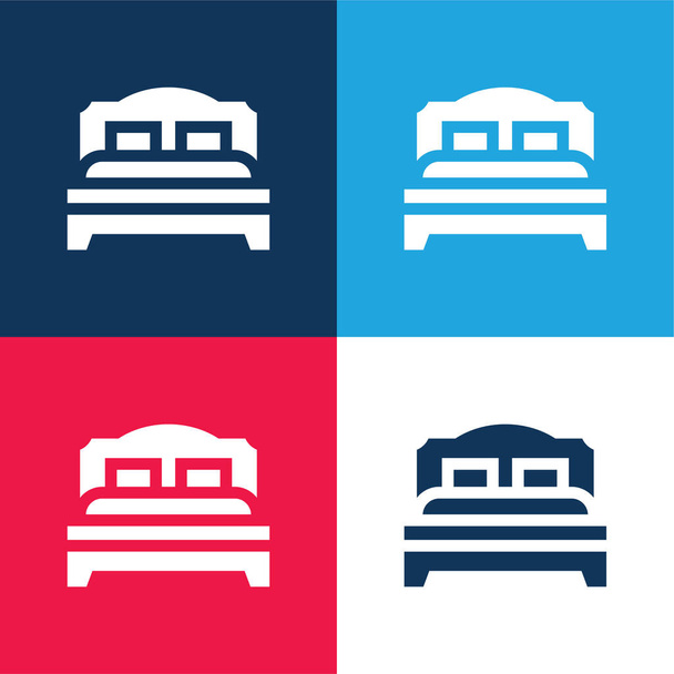 Cama azul y rojo de cuatro colores mínimo icono conjunto - Vector, imagen