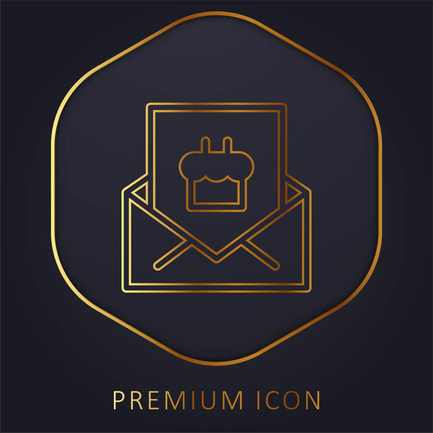 Birthday Invitation golden line premium logo or icon - Vector, Image