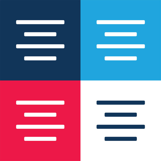 Alinear centro azul y rojo conjunto de iconos mínimo de cuatro colores - Vector, Imagen