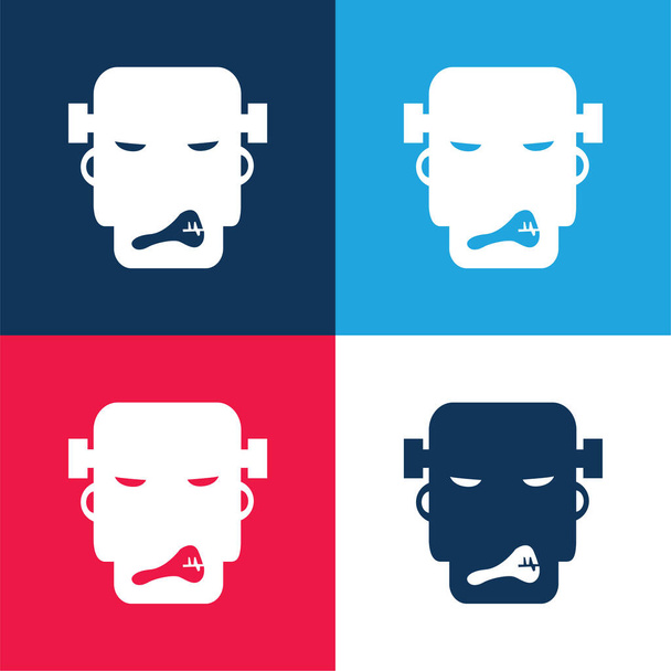 Angry Frankestein niebieski i czerwony zestaw czterech kolorów minimalny zestaw ikon - Wektor, obraz