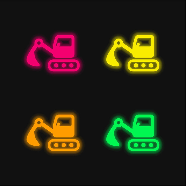 Retroexcavadoras de cuatro colores brillante icono de vectores de neón - Vector, imagen