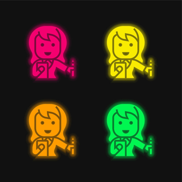 Boekhouder vier kleuren gloeiende neon vector pictogram - Vector, afbeelding