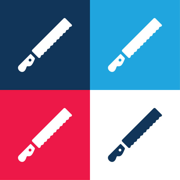 Bread Knife blue and red four color minimal icon set - Vector, Image