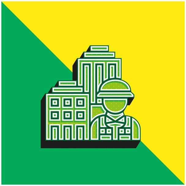 Arquitectura verde y amarillo moderno 3d vector icono logo - Vector, imagen