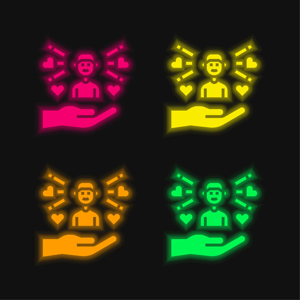 Chlapec čtyři barvy zářící neonový vektor ikona - Vektor, obrázek