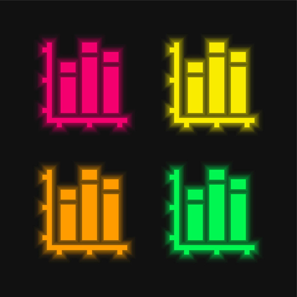 Bar Kaavio neljä väriä hehkuva neon vektori kuvake - Vektori, kuva