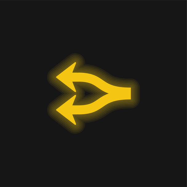 矢印フォーク黄色の輝くネオンアイコン - ベクター画像