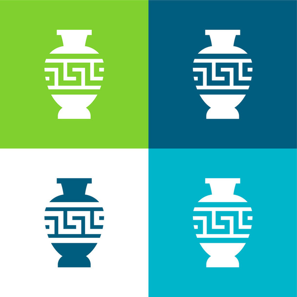 Ánfora Conjunto de iconos mínimo de cuatro colores plano - Vector, Imagen