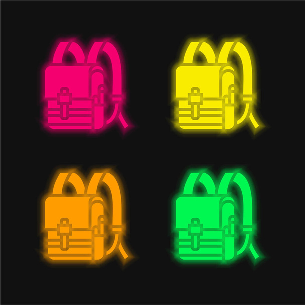 Batoh čtyři barvy zářící neonový vektor ikona - Vektor, obrázek