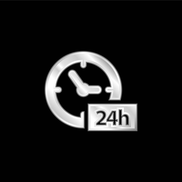 24 tuntia Kello Symbol hopeoitu metallinen kuvake - Vektori, kuva