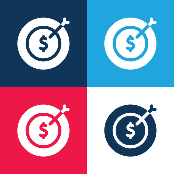 Cél kék és piros négy szín minimális ikon készlet - Vektor, kép