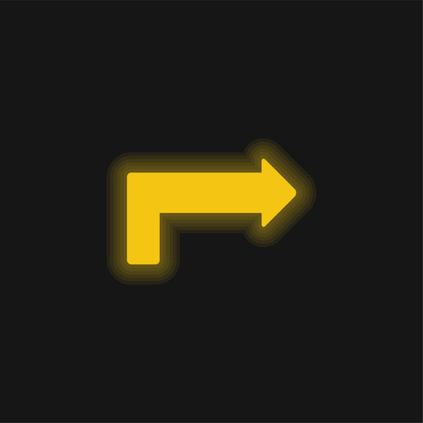 Pfeil Long Angle Pointing Right gelb leuchtende Neon-Symbol - Vektor, Bild