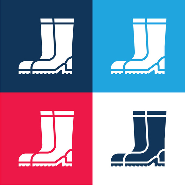 Boot blue and red four color minimal icon set - Vector, Image