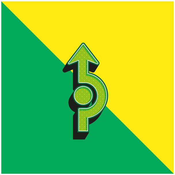 Seta curvando em torno de um círculo verde e amarelo moderno logotipo vetor 3d ícone - Vetor, Imagem
