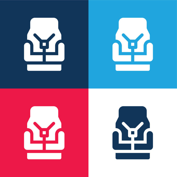 Silla de bebé azul y rojo de cuatro colores mínimo icono conjunto - Vector, Imagen