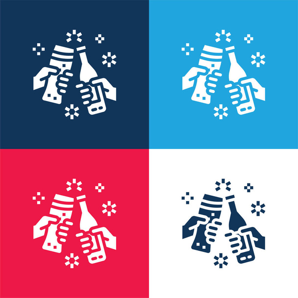 Piwa niebieski i czerwony zestaw czterech kolorów minimalny zestaw ikon - Wektor, obraz
