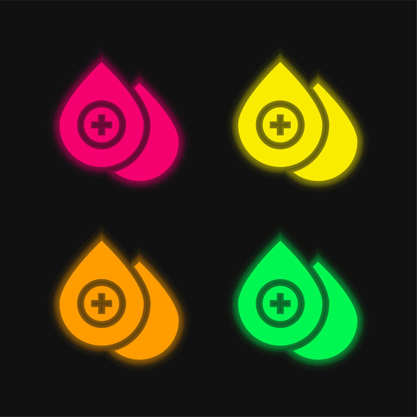 Blood Drop vier kleuren gloeiende neon vector pictogram - Vector, afbeelding